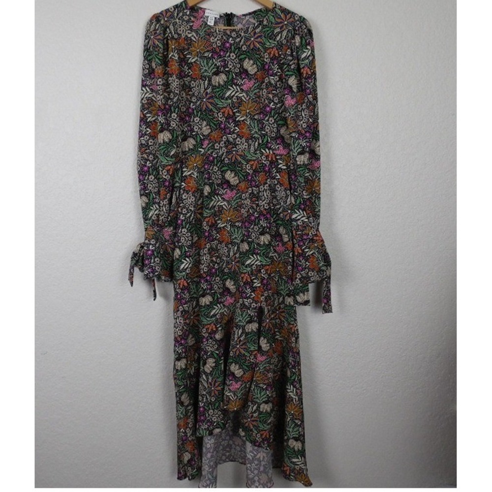 Topshop Womens Floral Midi Dress SZ 8 Medium Black